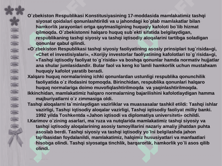 O`ZBEKISTON JAHON HAMJAMIYATIGA  QO’SHILISHI 6