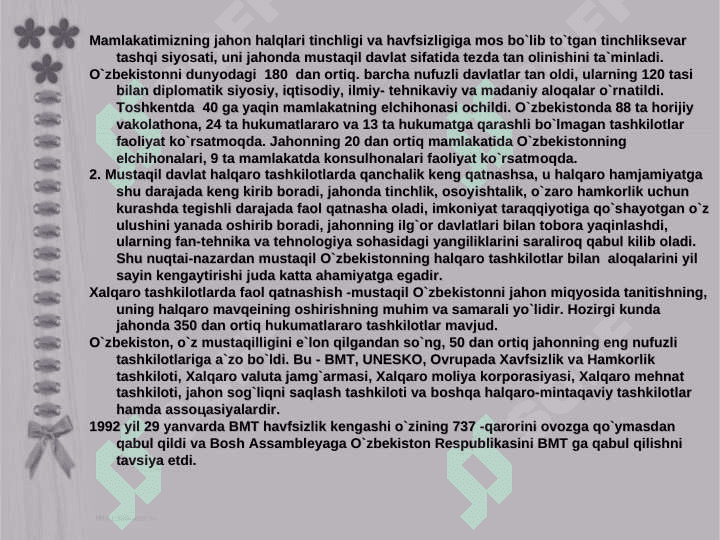 O`ZBEKISTON JAHON HAMJAMIYATIGA  QO’SHILISHI 8