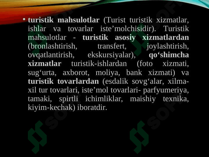 Turizm sohasidagi xizmatlar va mahsulotlar 5
