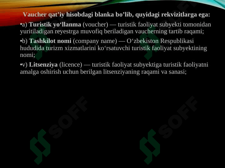 Turizm sohasidagi xizmatlar va mahsulotlar 8