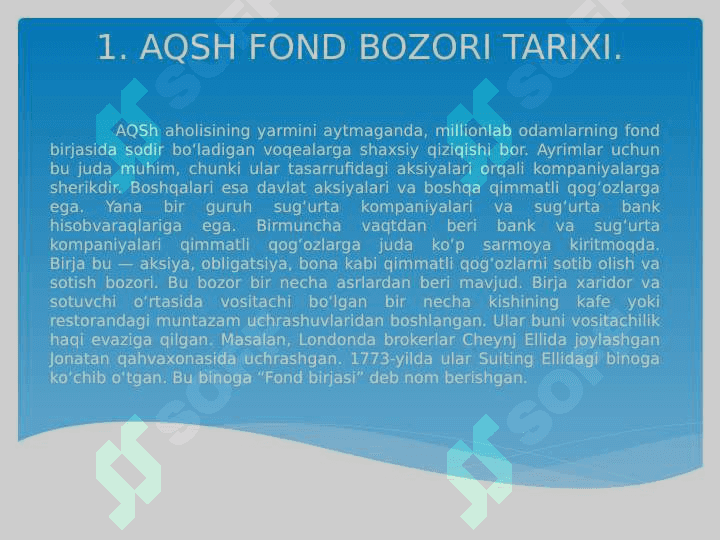 AMERIKA QO’SHMA SHTATLAR FOND BOZORI 2