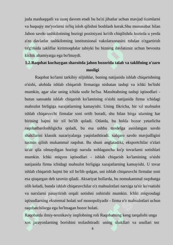 Jahon savdosida raqobatning kuchayishi 8