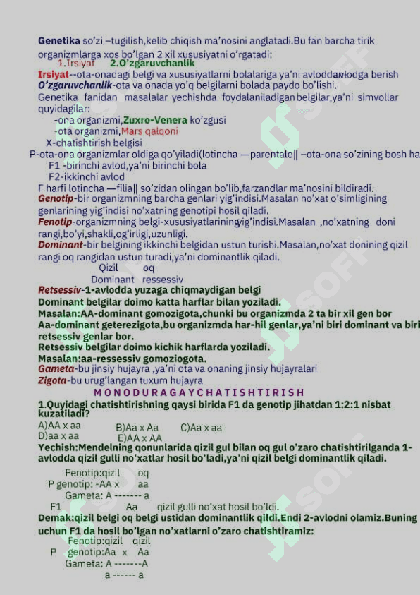 Genetikadan masalalar yechish 2