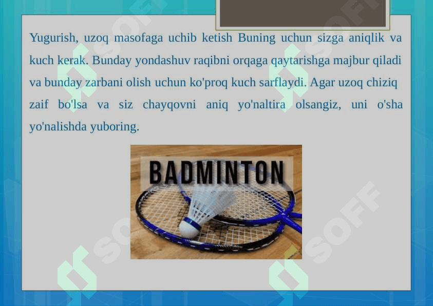 Badminton o’yinida vollani o’yinga kiritish usullarini 3