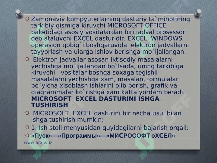 Microsoft excel dasturida ishlash 3
