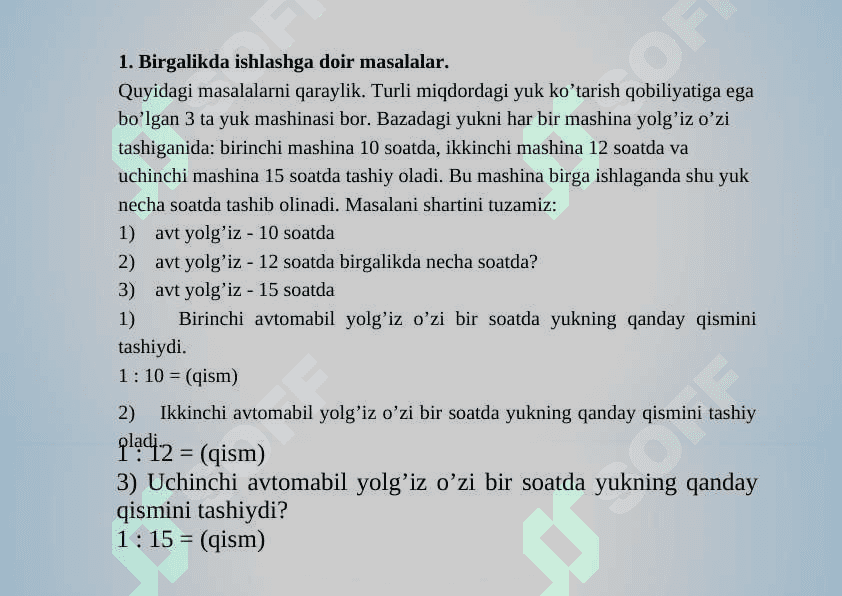 BIRGALIKDA ISHLASHGA DOIR MASALALAR 2