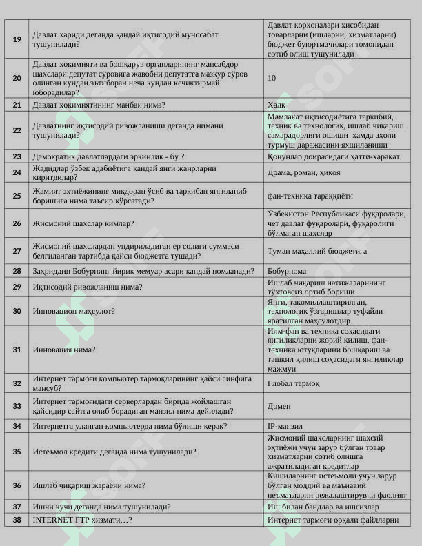 Argos 1000 talik test javoblari bilan  Davlat xizmatchisi 2