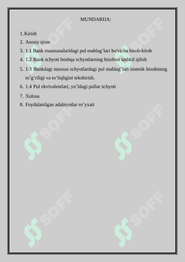 Bankdagi hisob-kitob schetidagi pul mablaglari hisobi 2