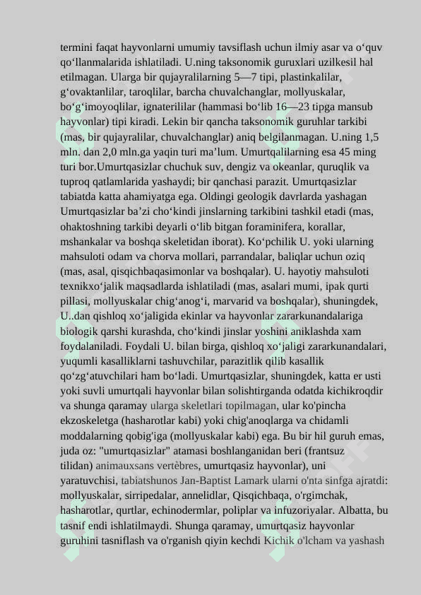 Umurtqasiz hayvonlar azolar tizimi evolyutsiyasi. 5