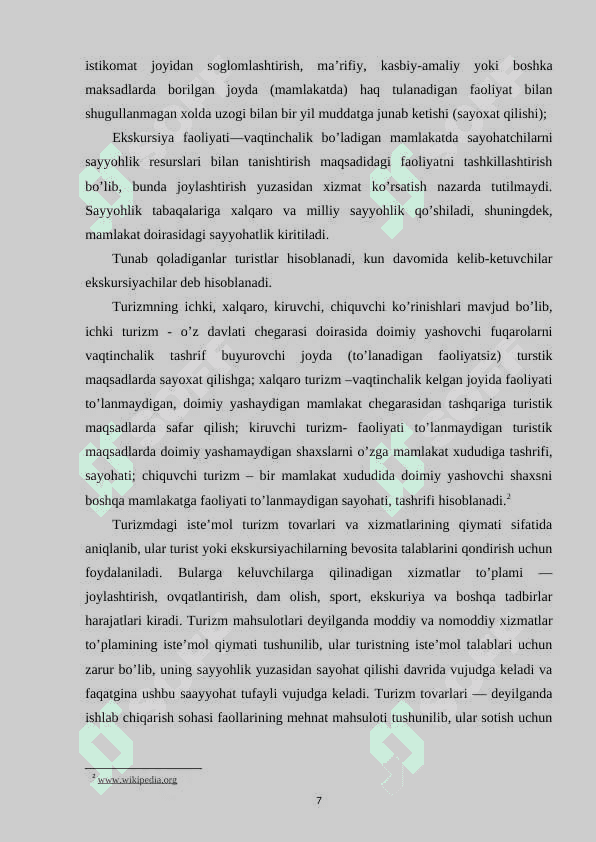 O’zbekistonda ekskursiya xizmatlari tashkil etilishini 7