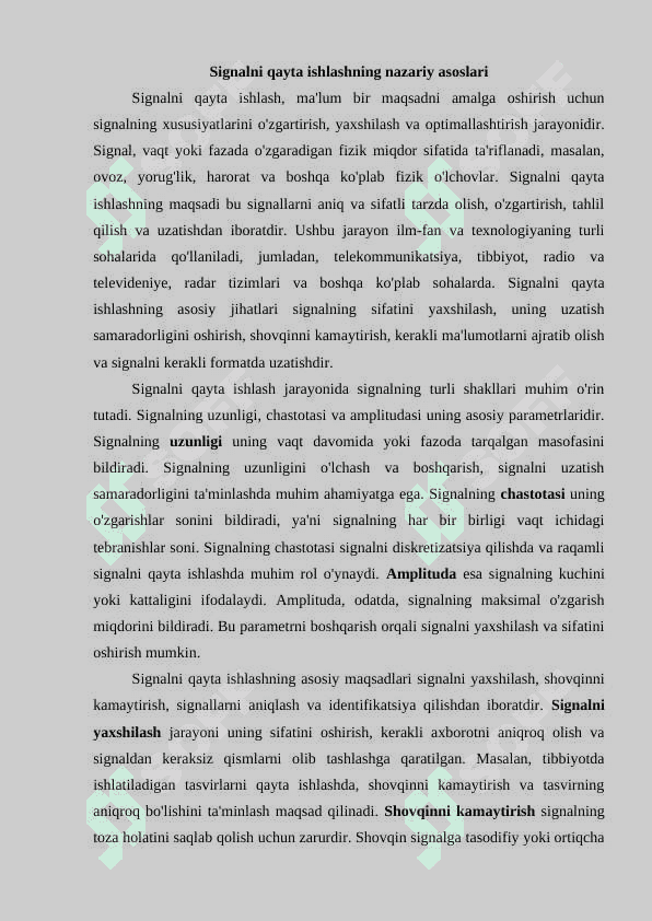 Signalni qayta ishlashning asosiy prinsiplari 4