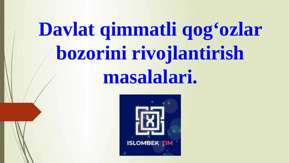 Davlat qimmatli qog‘ozlar bozorini rivojlantirish masalalari.