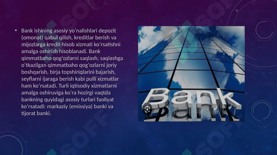 Banklarning vakolatiga qarab turlarini izohlab bering 4