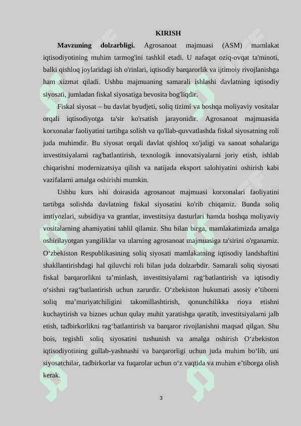 Agrosanoat majmuasi korxonalarining faoliyatini tartibga solish va qo’llab-quvvatlashda davlatning fiskal siyosati 3