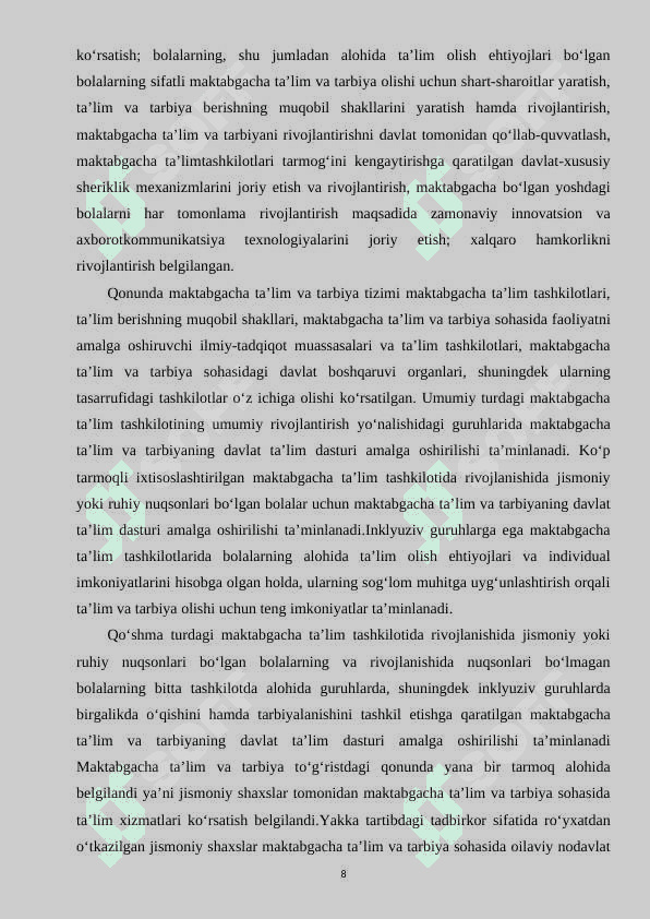 Maktabgacha ta'lim tashkilotining huquqlari, majburiyatlari va javobgarligi 8