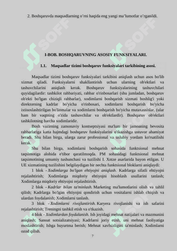 Maqsad qo’yish va ehtiyojlarni baholash boshqaruvning  asosiy funksiyasi sifatida 7