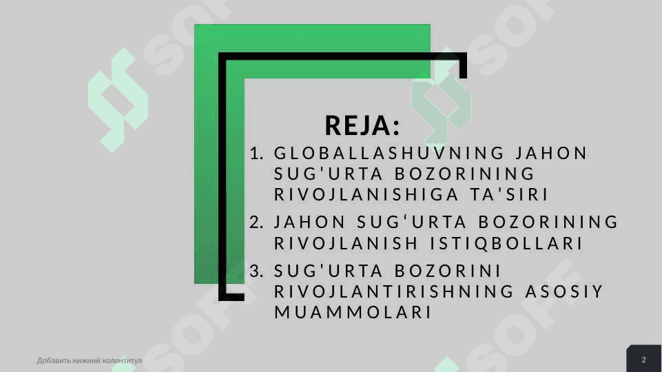Dunyo sug‘urta bozorining rivojlanishi an’analari va istiqboli. 2