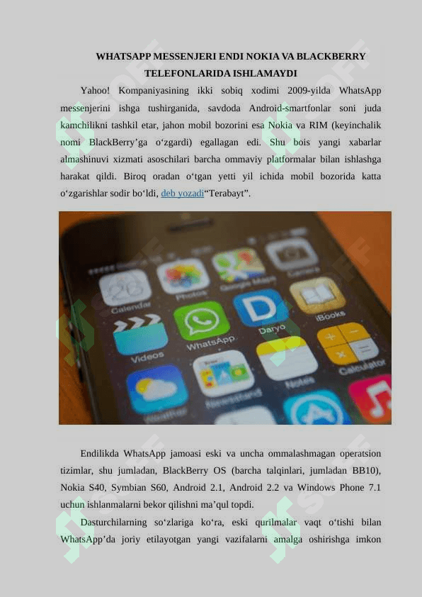 BLACKBERRY OS MOBIL OPERATSION TIZIMI. IOS MOBIL OPERATSION TIZIMI 2