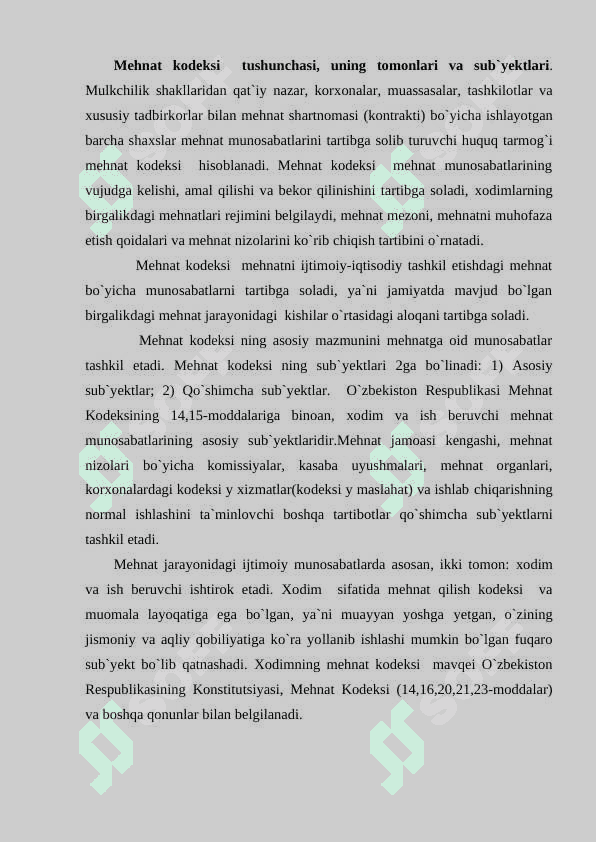 O'ZBEKISTON RESPUBLIKASI MEHNAT KODEKSI 2