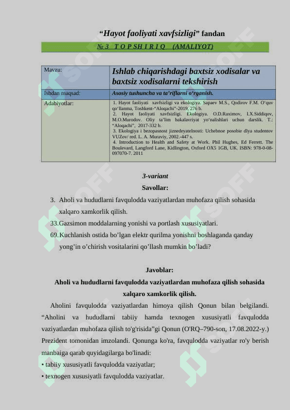 Ishlab chiqarishdagi baxtsiz xodisalar va baxtsiz xodisalarni tekshirish 2