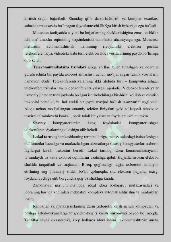 Aloqa va axborotlashtirish sohasida boshqaruvning o’rni 7