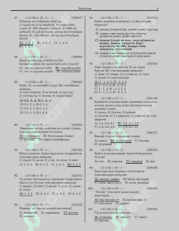 Biologiya fanidan test 3000 talik + javoblari bilan 6
