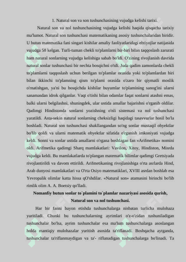 NATURAL SON VA SON TUSHUNCHASINING VUJUDGA KELISHI TARIXI 2