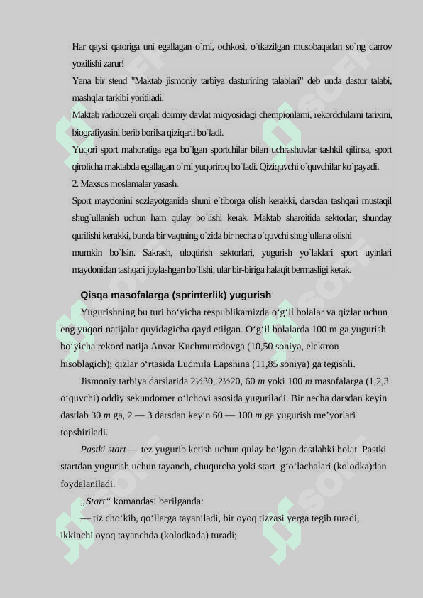Ta`lim muassasalarida yengil atletika mashg‘ulotlarini tashkil qilish, 4