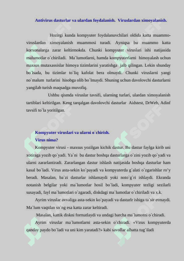 VIRUS VA ANTIVIRUS DASTURLARI . 2