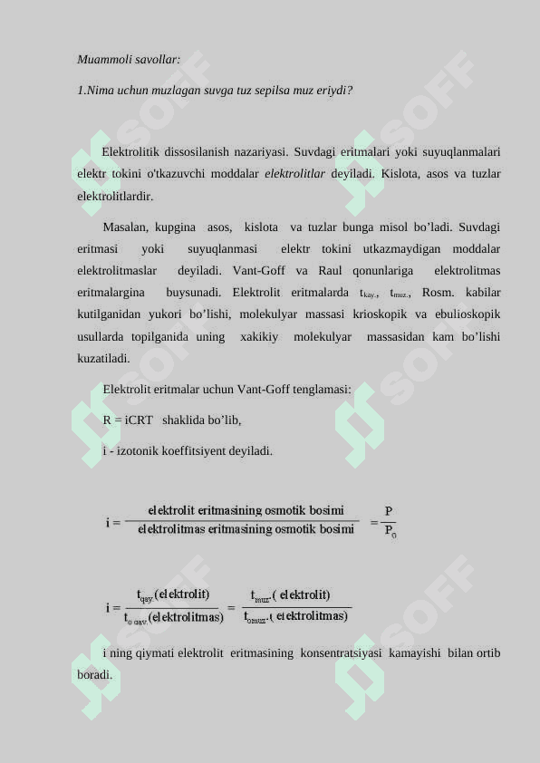 ELEKTROLITIK DISSOSILANISH NAZARIYASI. IONLARARO REAKSIYALAR 2