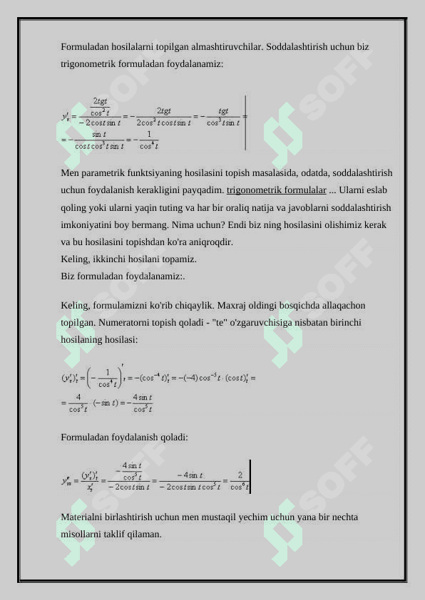 Parametrik ko’rinishda berilgan funksiyalarni tekshirish. 5