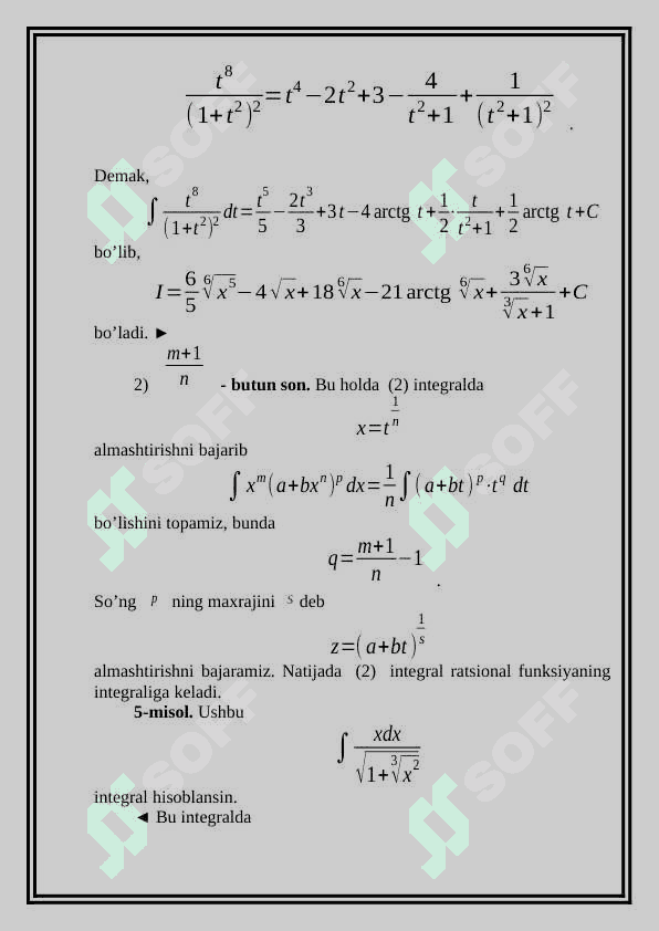 Binomial differensialni integrallash. 3