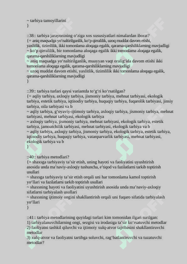 Inklyuziv ta'lim. Gospital pedagogikadan test javobi bilan 8