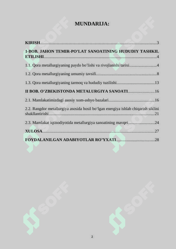 Jahon metallurgiya sanoati tarmoqlari 2