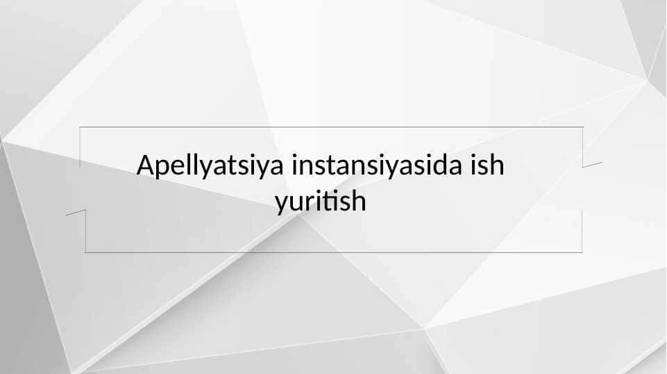 Apellyatsiya instansiyasida ish yuritish