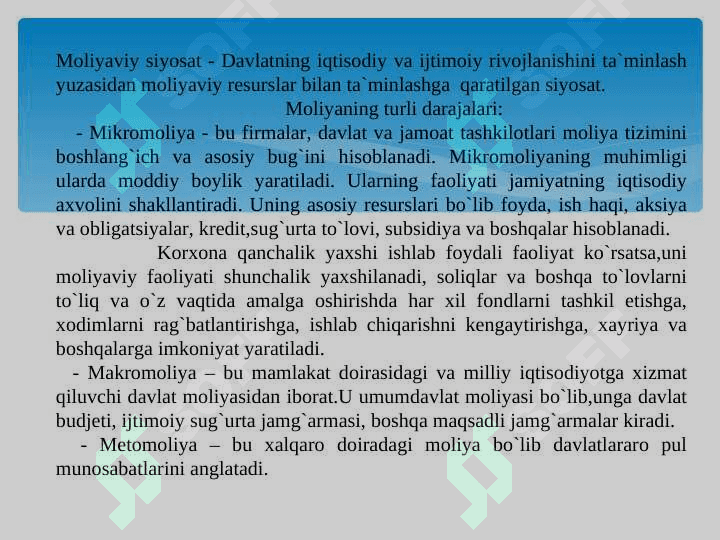 Moliyani boshqarishning mohiyati,zarurligi va ahamiyati 5