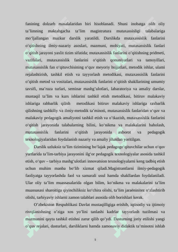 Mutaxassislik fanlarini o'qitish tamoyillari 5