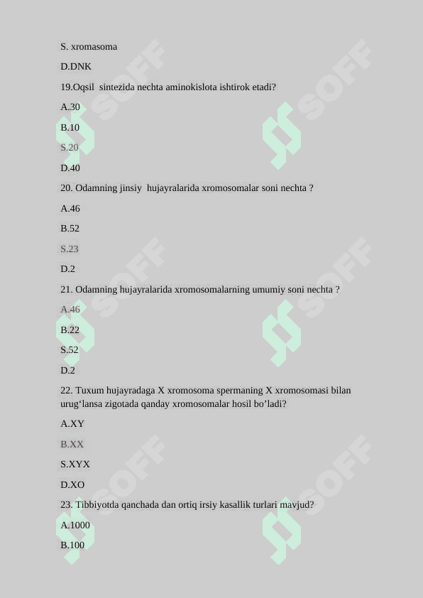 Yosh fiziologiyasi va gigiyena fanidan umumiy test savollari 4