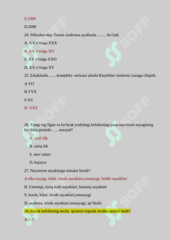 Yosh fiziologiyasi va gigiyena fanidan umumiy test savollari 5
