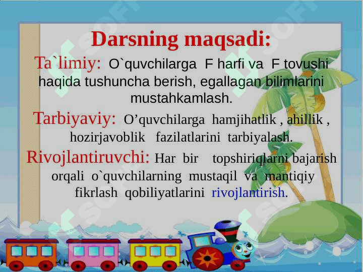 F harfi va tovushi. 1-sinf dars ishlanma 3