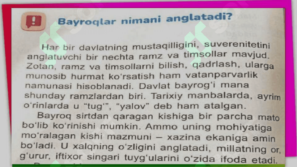 Bayroqlar nimani anglatadi 4-sinf O'qish 4