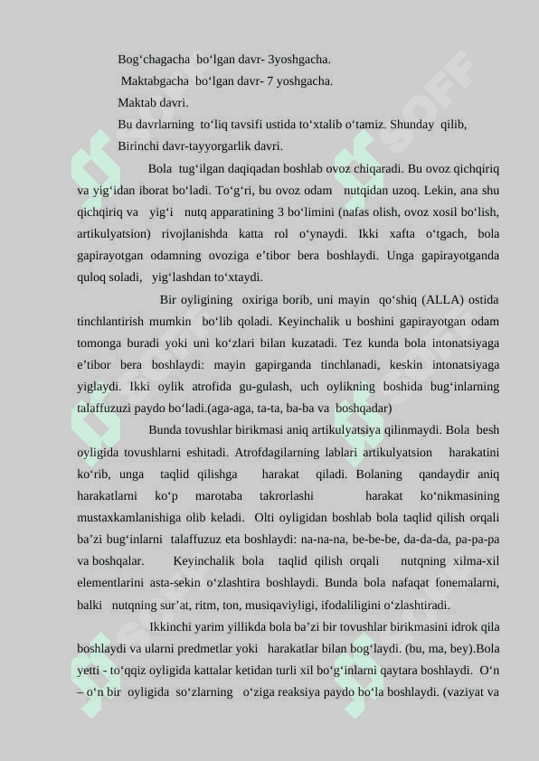 Maktabgacha tarbiya yoshida nutqning rivojlanishi TEST 3