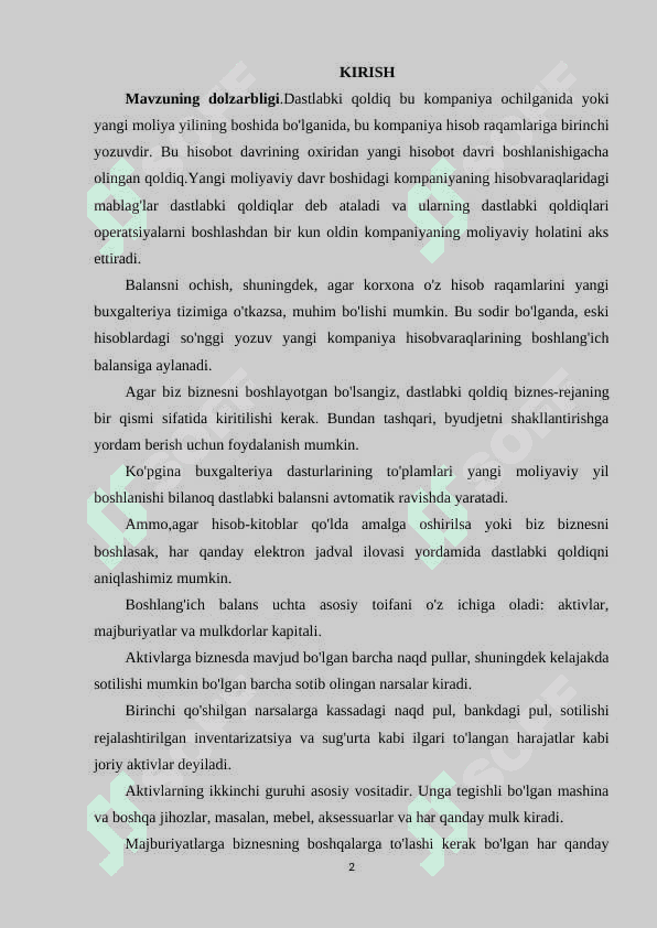 Boshlang’ich qoldiqlarni kiritish 2