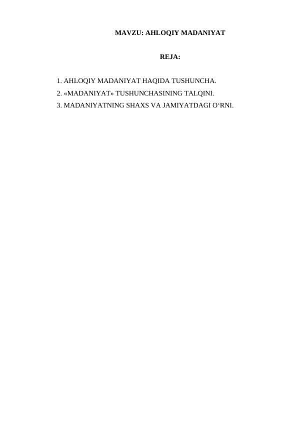 AHLOQIY MADANIYAT