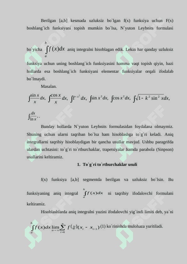 INTEGRALNI TAQRIBIY HISOBLASH 2