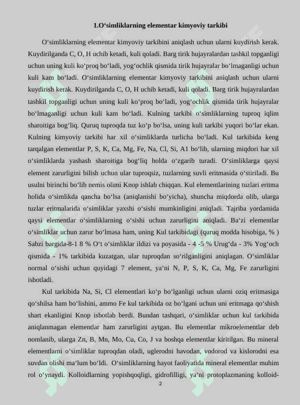 O‘simliklarning kimyoviy tarkibi va oziqlanishi 2