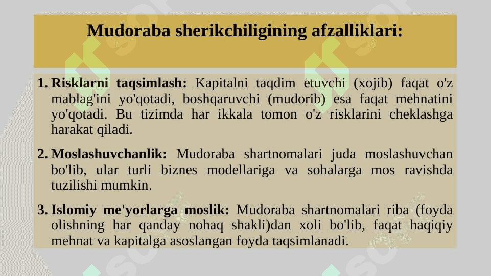Islom moliyasida mudoraba sherikchiligi 7