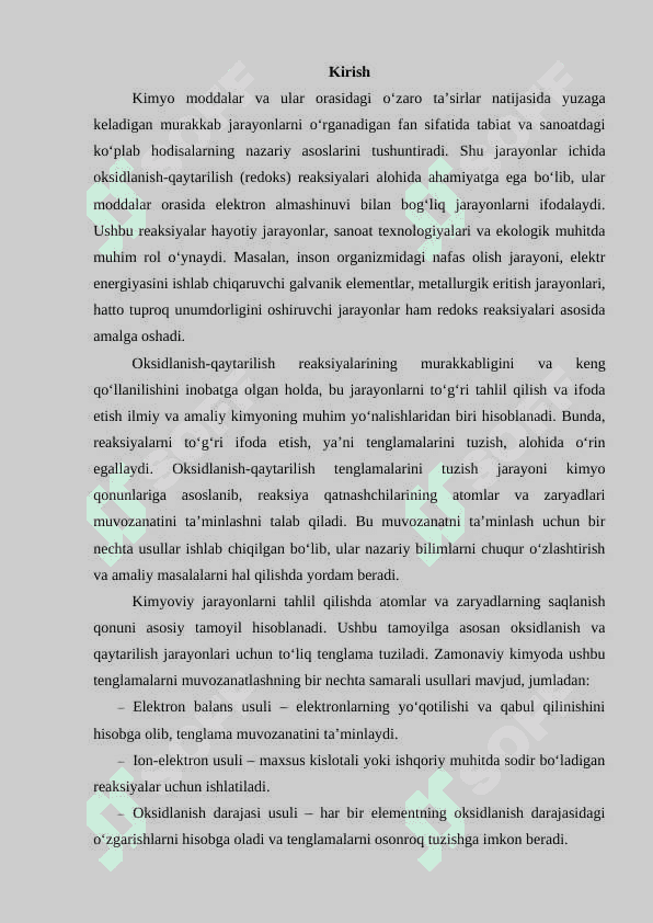 Oksidlanish qaytarilish reaksiyalarining tenglamalarini tuzish usullari 2