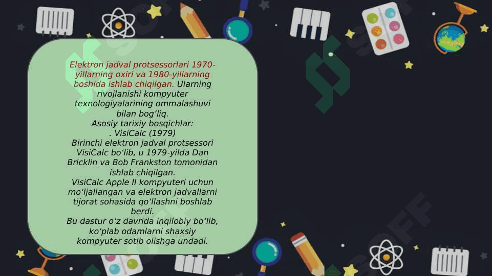 Elektron jadval protsessorlari,ularning vazifasi va imkoniyatlari 3