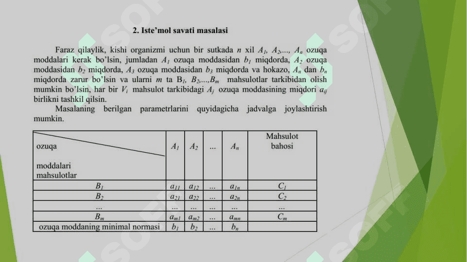 Chiziqli prоgrаmmаlаshtirish  mаsаlаsining qo‘yilishi va uning  geometrik talqini 8